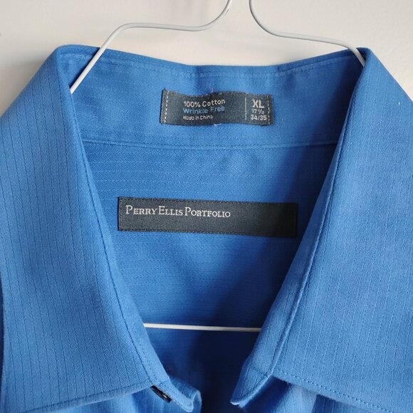 Perry Ellis Portfolio Men's Long Sleeve Blue Dress Shirt Size XL 17.5, 34-35 - Picture 3 of 5